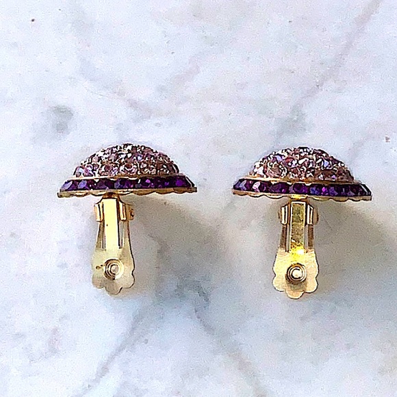 VINTAGE EARRINGS AMETHYST & LILAC AUSTRIAN CRYSTALS ROUND BUTTON SHAPE - Picture 11 of 11